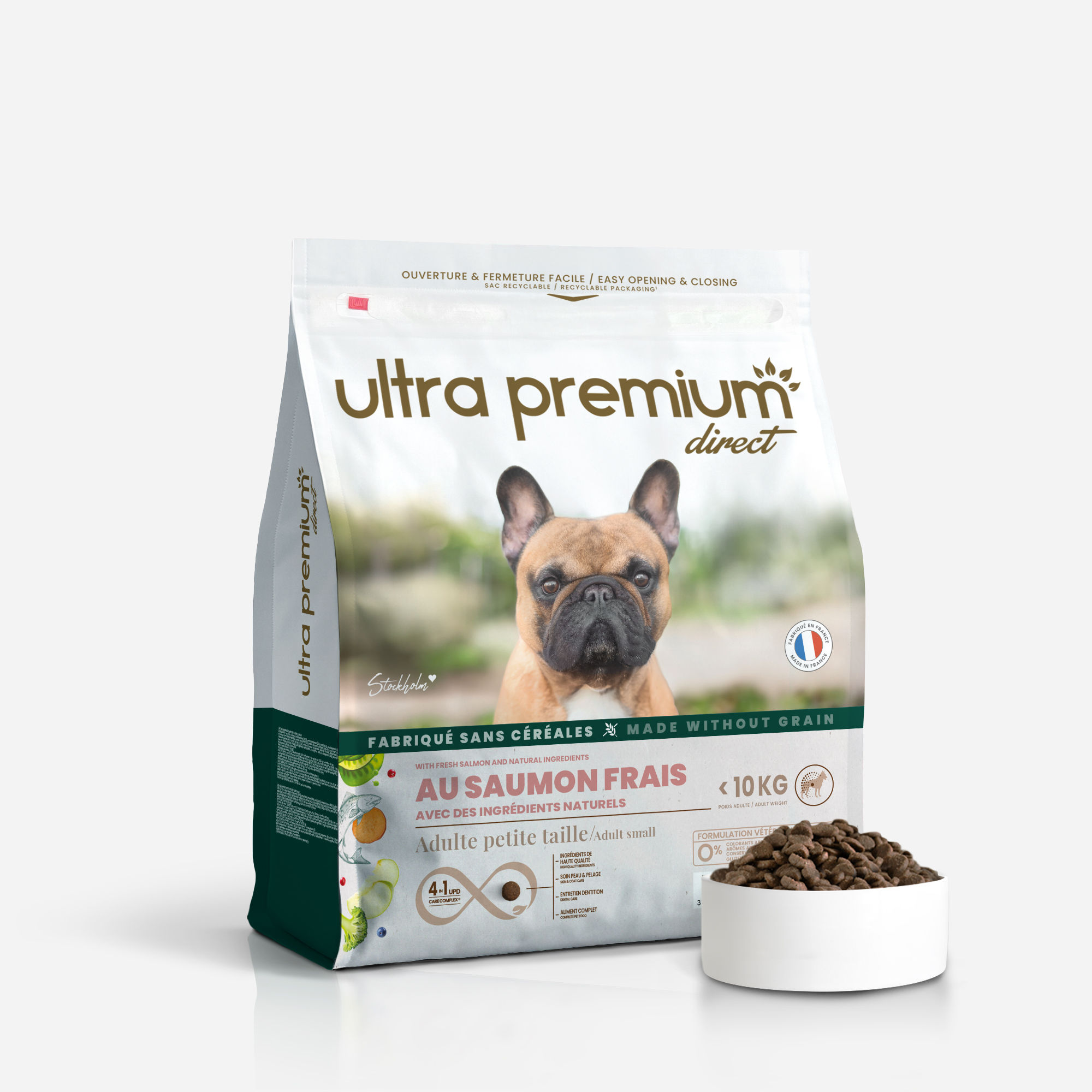 Ultra Premium Direct Croquettes sans céréales au saumon frais Chien adulte de petite taille